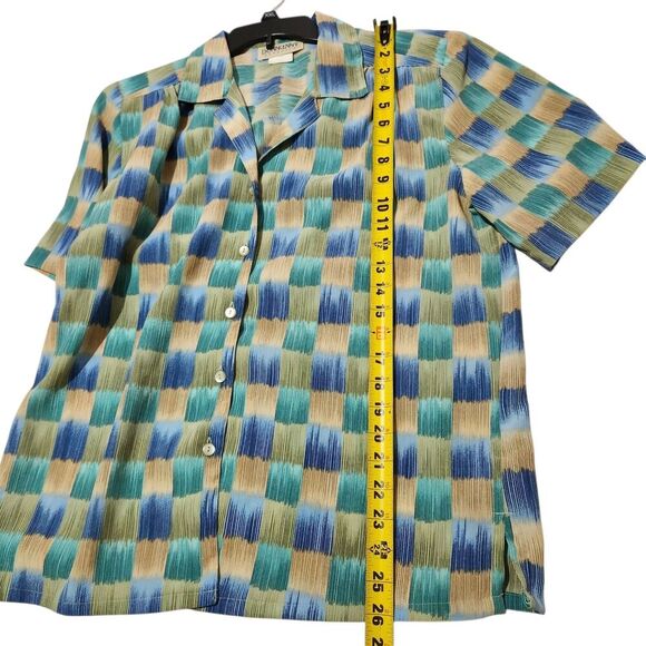 Donnkenny Blouse Size Large Blue Lightweight Shoulder Pads Summer - Picture 3 of 11